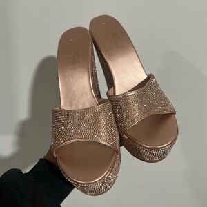Elegant Rose Gold Women's Rhinestone Platform Sandals